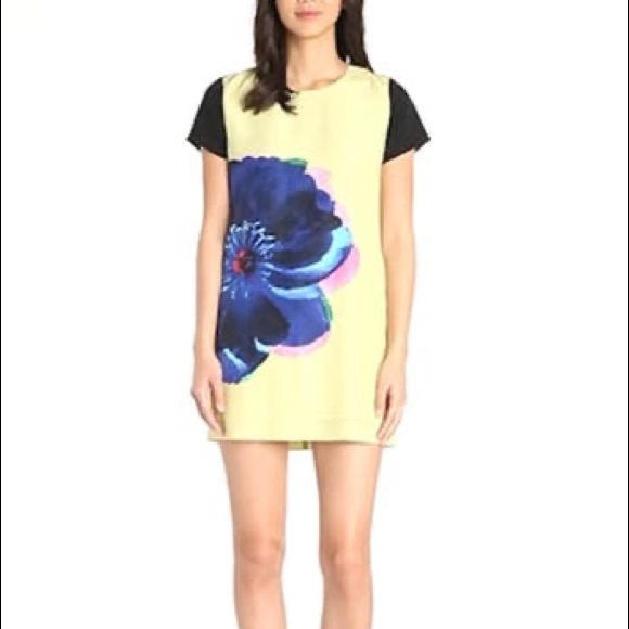 CECE Cynthia Steffe Yellow Kayte Floral Graphic Shift Mini Dress Size 12 - Picture 10 of 10